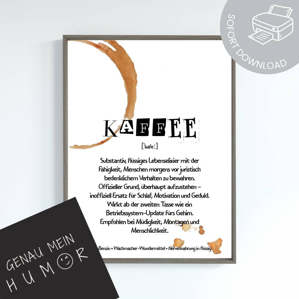 lustige Definition Kaffee Poster zum Ausdrucken | digitale Datei ausdrucken und aufhängen Bild 1