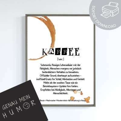 lustige Definition Kaffee Poster zum Ausdrucken | digitale Datei ausdrucken und aufhängen