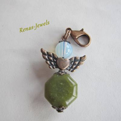 Schutzengel Anhänger Edelstein Jade Opalglas grün weiß kupferfarben Schutzengelanhänger Engel