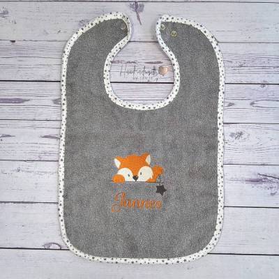 Baby Lätzchen mit Fuchs Motiv und Namen bestickt I Babylatz personalisiert I Taufgeschenk Kind I Spucktuch mit Namen