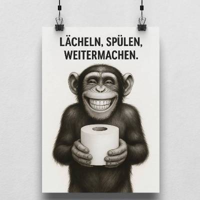 Lustiges Affen Poster fürs Gäste-WC – Witzige Badezimmer Deko mit Spruch & Klopapier