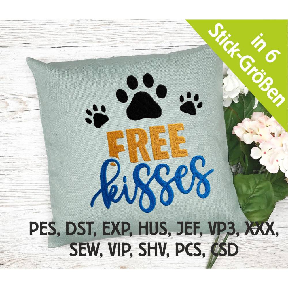 Stickdatei Free kisses in 6 Größen, Maschinenstickerei, Stickmuster mit Hunde Pfoten Motiv Bild 1