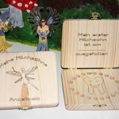 Milchzahnbox aus Holz Zahnfee, personalisiert / Milchzahndose aus Holz / Zahndose / Zahnbox / Holzbox Zähne