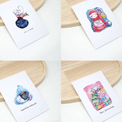 4er Set Katzen Weihnachtskarten | Karte mit Briefumschlag | Aquarell