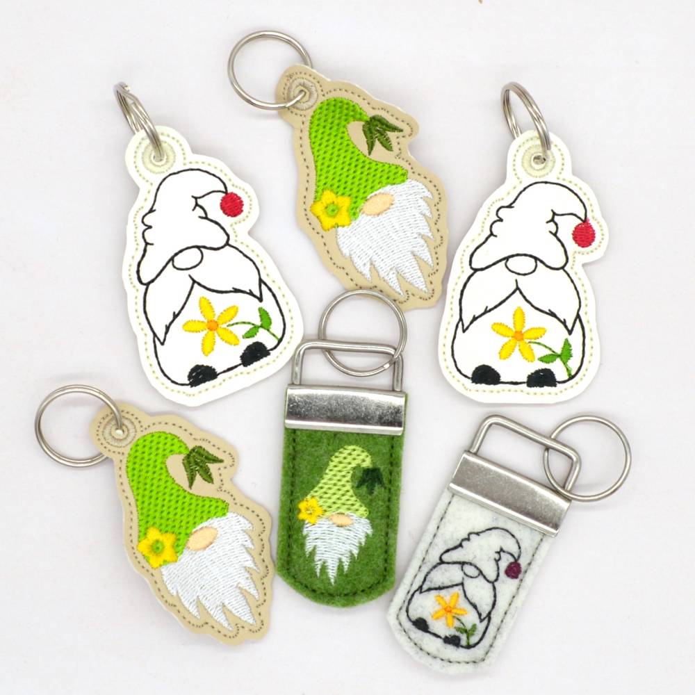 Stickdatei ITH Wichtel Anhänger Frühling & Sommer – Glücksbringer & Blumenmotive für 10x10cm Stickrahmen Bild 1