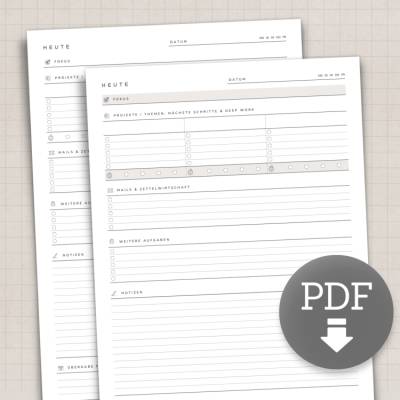 Tagesplaner A4 PDF | strukturierter Tagesablauf mit Fokus, To Dos & Projekten | Printable in 3 Farben + neutral