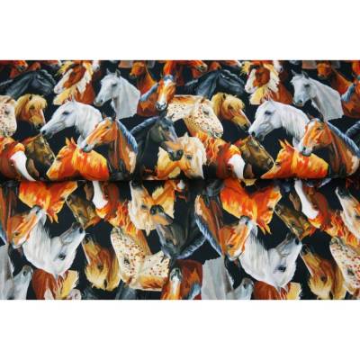 Jersey mit Pferden Pferdeköpfe braun schwarz Stenzo Digitaldruck 50 x 150 cm ♕