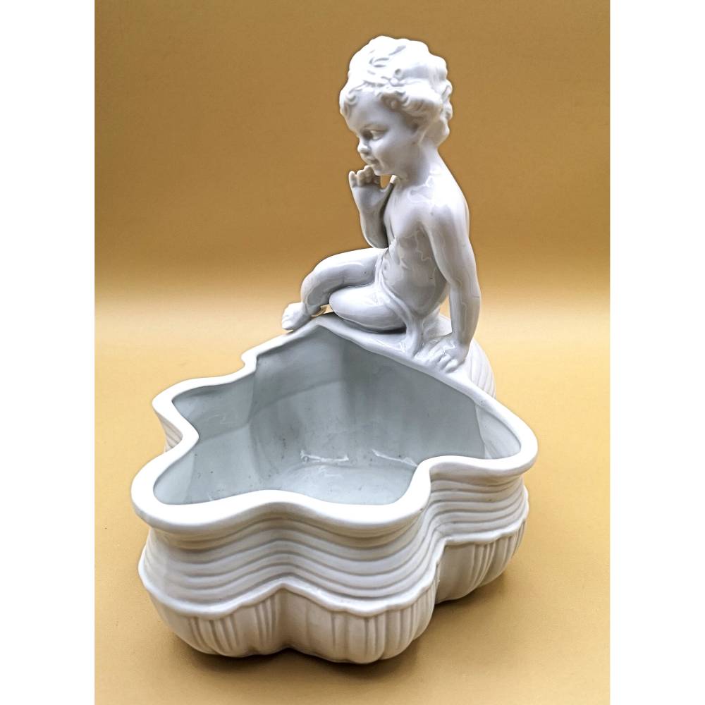 Vintage Porzellan Schale mit Putte – Dekorative Schale ca. 1930, Gesamthöhe 18 cm, vielseitig & elegant