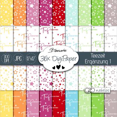 36x DigiPaper Teezeit Ergänzung 1 - Sternchen & Spruch "Tief durchatmen" nahtloses DigiPapier für Karten, Planner & DIY