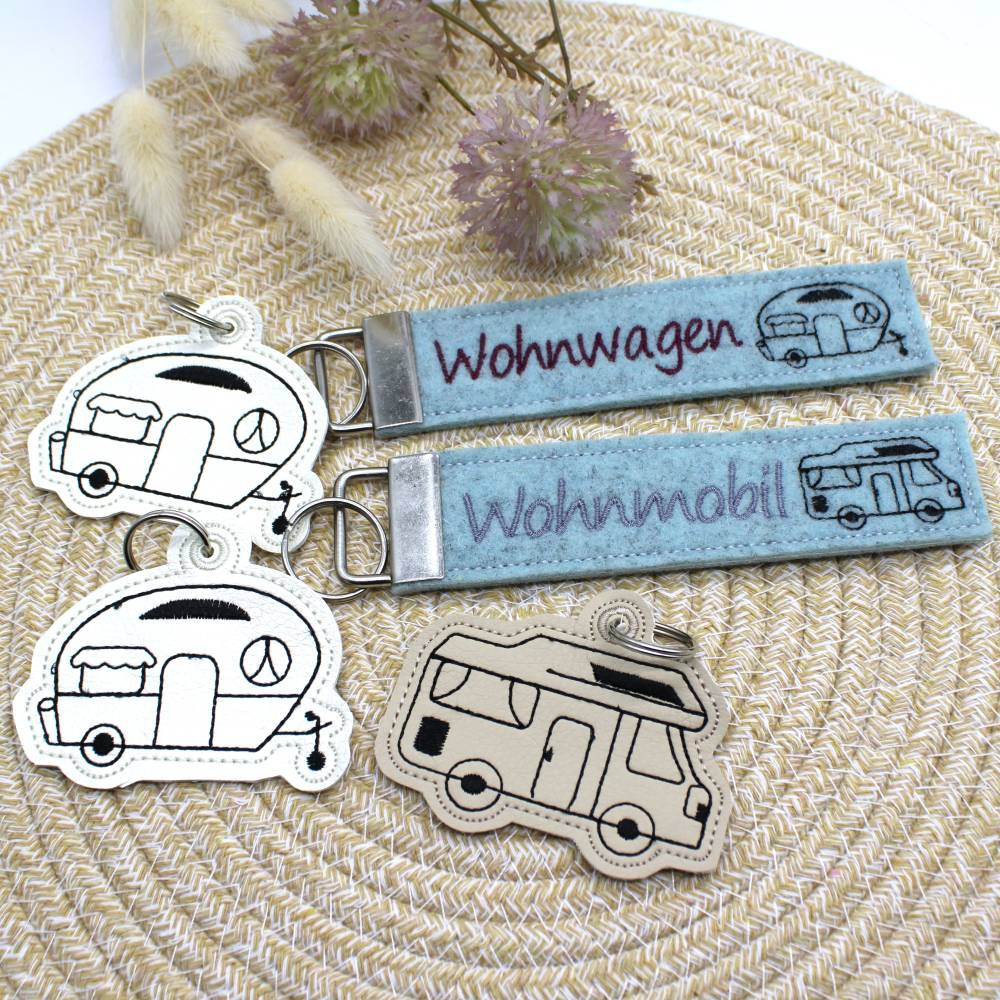 Stickdatei ITH Schlüsselanhänger Camping Wohnwagen Wohnmobil Bild 1