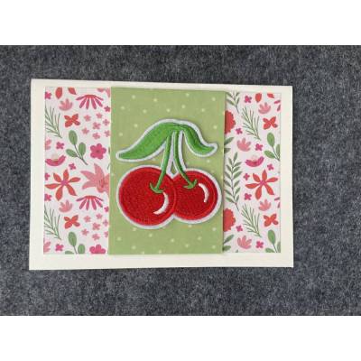 Fröhliche Grusskarte mit Kirschen Motiv, Handarbeit mit Umschlag