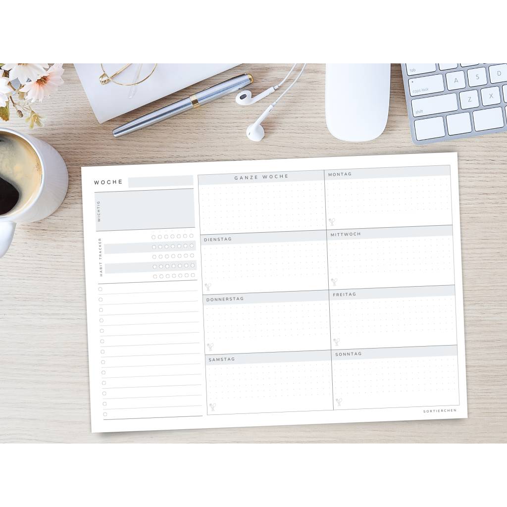 Wochenplaner A4 zum Ausdrucken | Wochenplan mit Habit Tracker, To-Do
