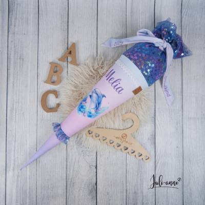 Schultüte Stoff + Tüll Delfin Farbverlauf Folien Tüll 70cm 85cm   *personalisierbar Step by Step Dolphin Finja 