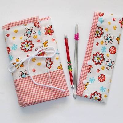 Rollmäppchen Stricknadeltasch Retorblumen, Nadeletui Scherentasche,Stricknadelaufbewahrung Organizer, Aufbewahrung