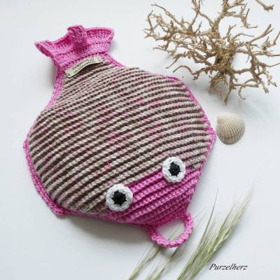 1 gehäkelter Topflappen Flunder,Scholle - Küchenhelfer,Potholder,Plattfisch,Geschenk,neue Wohnung,altpink