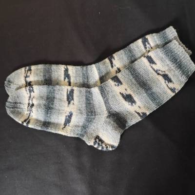 Handgestrickte Socken in Gr.42/43 in Grau und Beige