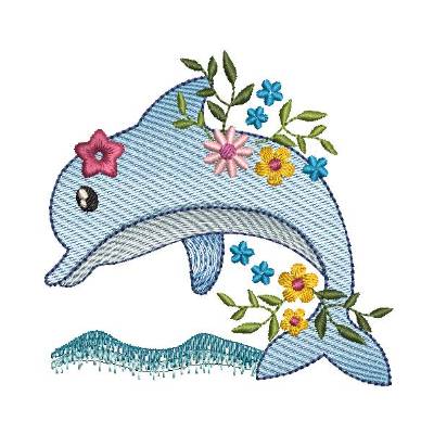 Stickdatei Delfin mit Blumen