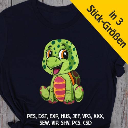 Stickdatei Applikation Schildkröte Bruni in 3 Größen, Maschinenstickerei, Stickmuster mit Tiermotiv