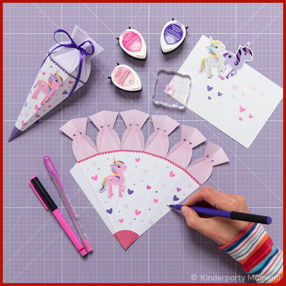 Fünf Vorlagen für Mini Schultüten in Lila, Rosa & Pink Bild 2