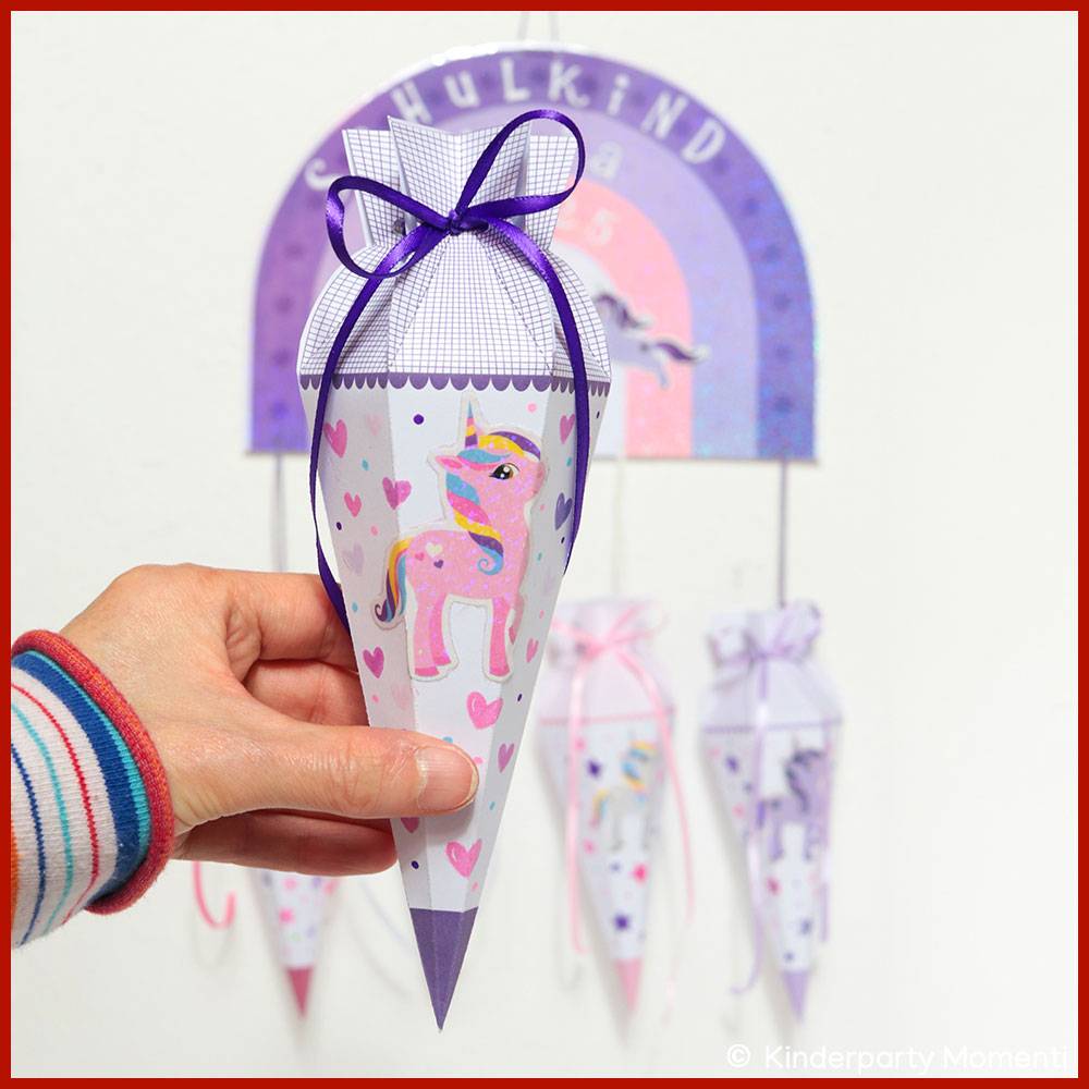 Fünf Vorlagen für Mini Schultüten in Lila, Rosa & Pink Bild 4