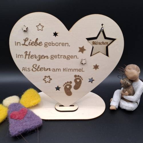 Holzschild mit persönlicher Gravur - Herz - Andenken an Dein Sternenkind, geliebte Person, Trauergeschenk, Erinnerung
