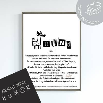 lustige Definition Hund Poster zum Ausdrucken | digitale Datei ausdrucken und aufhängen | Hundeposter