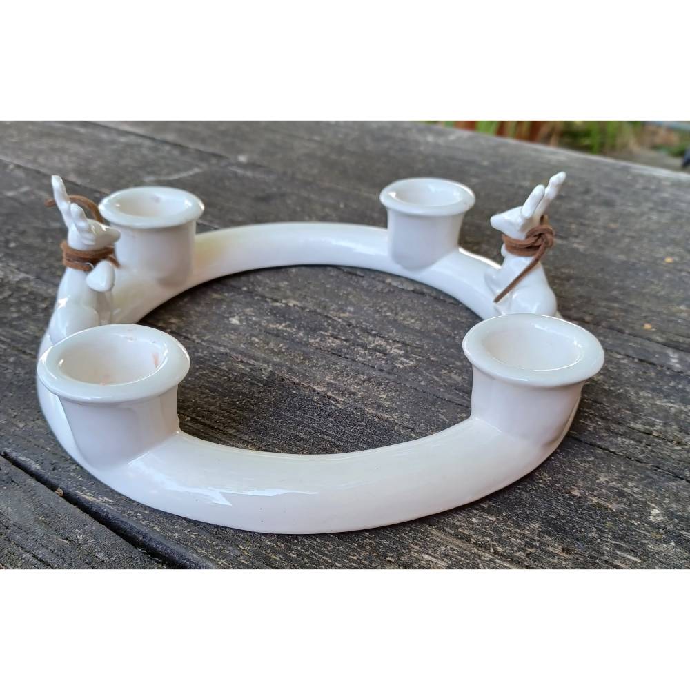 Porzellan Adventskranz aus den 80er Jahren – Vintage Deko, D = 18 cm