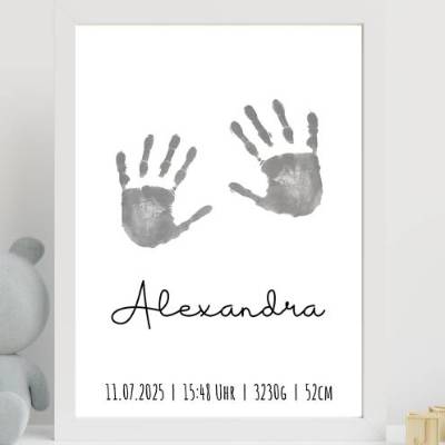 Geburtsgeschenk Handabdruck Poster Personalisiertes Namensposter Handabdruck Geburtsposter Geburt Geburtstag Taufe Kommu