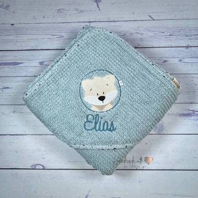 Bio Kapuzenhandtuch mit Fuchs und Namen bestickt I Bio Handtuch personalisiert Kind I verschiedene Farben und Größen