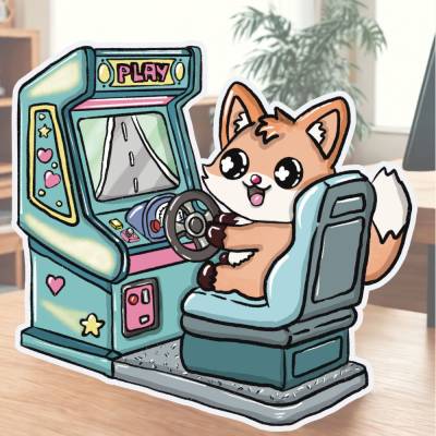 MILLICAT DESIGN XL-Sticker "Spielautomat Arcade Fuchs" - 80er Jahre Flashback
