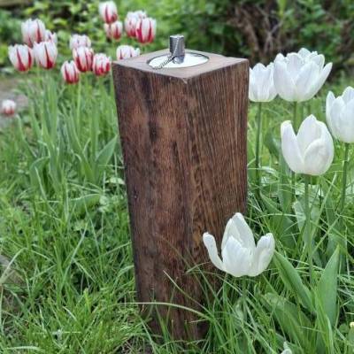 Gartenfackel alter Eichenbalken 53 cm Terrassenfackel Öllampe mit Kindersicherung Nachfüllbar 