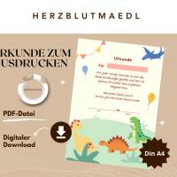 Personalisierte Dino Urkunde – Mitgebsel für Dinoparty, Dinosaurier Kindergeburtstag, Dino Forscher Zertifikat