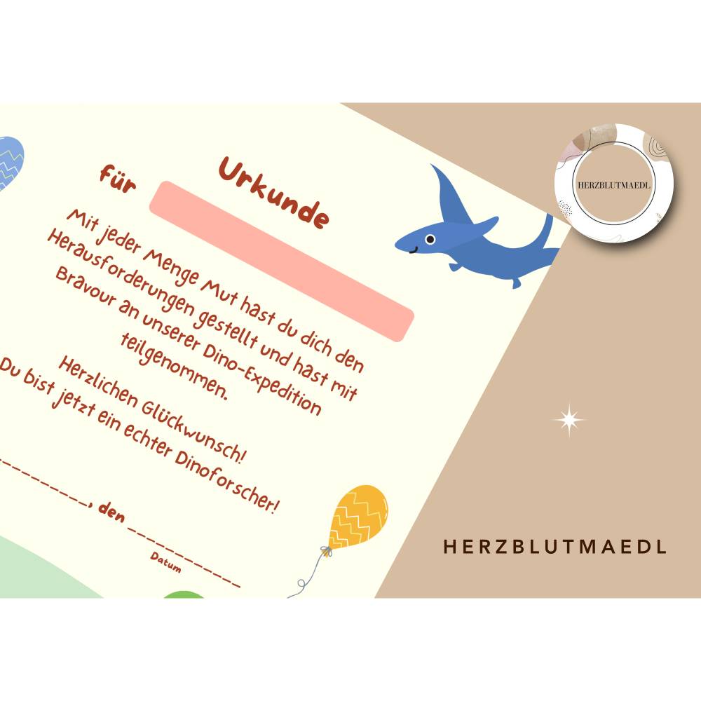 Personalisierte Dino Urkunde – Mitgebsel für Dinoparty, Dinosaurier Kindergeburtstag, Dino Forscher Zertifikat Bild 4