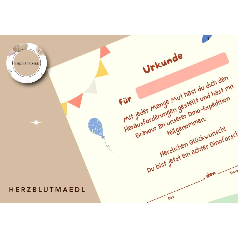Personalisierte Dino Urkunde – Mitgebsel für Dinoparty, Dinosaurier Kindergeburtstag, Dino Forscher Zertifikat Bild 5