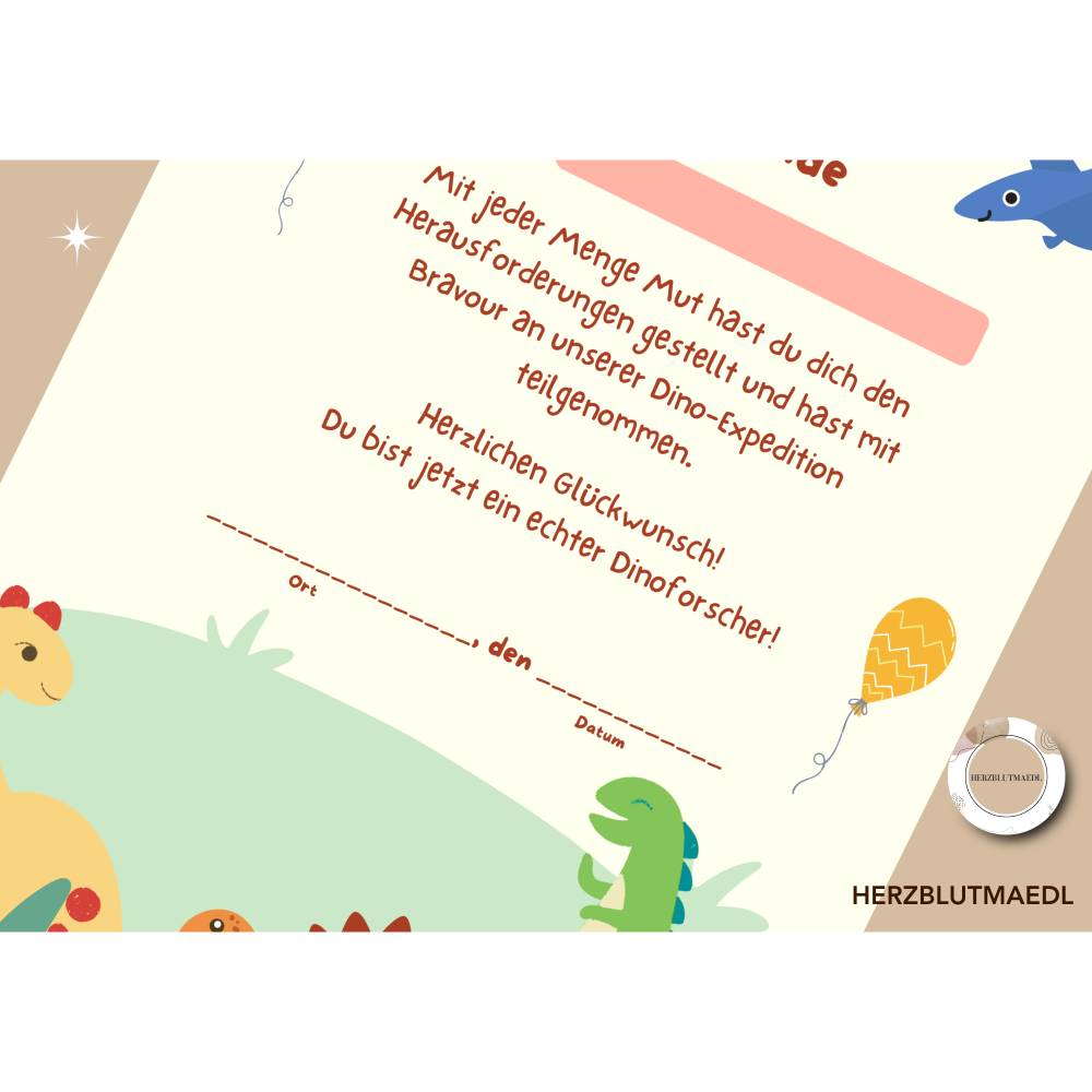 Personalisierte Dino Urkunde – Mitgebsel für Dinoparty, Dinosaurier Kindergeburtstag, Dino Forscher Zertifikat Bild 6
