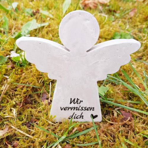 Engel aus Beton mit Schriftzug Grabschmuck Trauer Gedenken Vermissen Gedenkstein Erinnerung