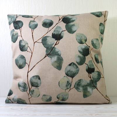 Kissenhülle Eukalyptus beige grün – Baumwolle Sofakissen 40x40 cm natur