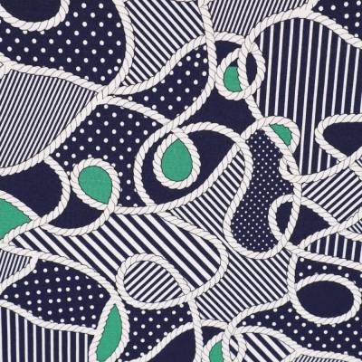 Stoff Viskose Jersey mit maritimen Punkte Streifen Kordel Design marine blau grün weiß schwarz Kleiderstoff Kinderstoff