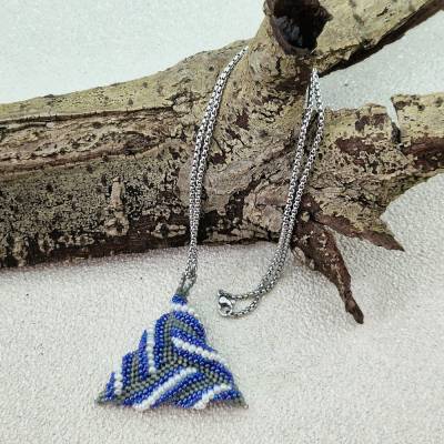 Kettenanhänger Dreieck | blau grau weiss | 5cm | Statement | Edelstahlkette | Geschenk