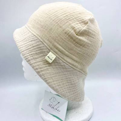 Leichter Sonnenhut aus Musselin – KU 50-54cm (2-4 Jahre) – mit Nackenschutz - handgemacht