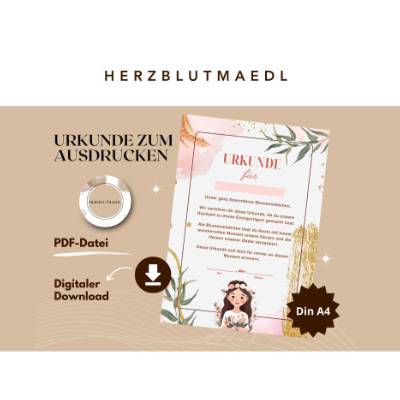 Personalisierte Blumenmädchen-Urkunde zum Ausdrucken | Dankeschön Geschenk für Blumenmädchen bei Hochzeiten | A4 PDF