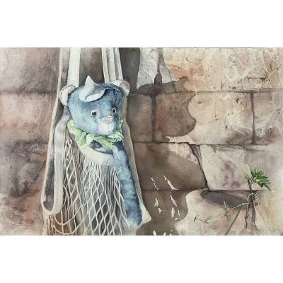 Original Aquarellbild "Vergessener Teddybär" handgemalt | Kinderzimmer Deko | Niedlich & Nostalgisch