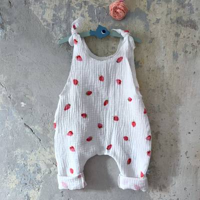 Musselin Jumper Erdbeere für Babys & Kinder – Sommer Romper aus Baumwolle