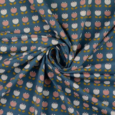 Rest: 0,65 x 1,45m Bio Baumwolljersey Blumen jeansblau Organic Cotton(1m/14,-€)