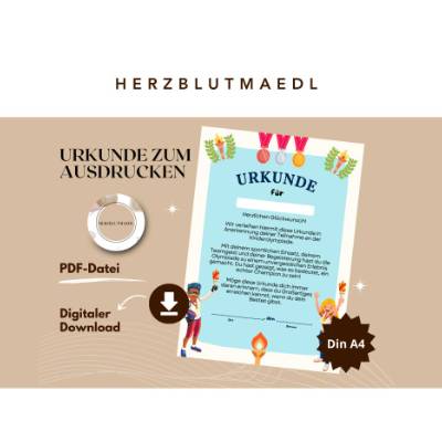 Kinderolympiade Urkunde zum Ausdrucken | A4 PDF Vorlage – Belohnung für kleine Champions bei Kinderparty & Sportfest