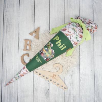 Schultüte Stoff l 70cm 85cm Monstertruck Dino Grün  *personalisierbar und mit Kisseninlet