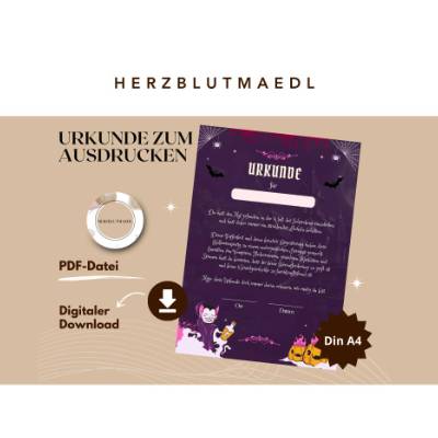 Urkunde Halloween-Grusel-Urkunde | Kinder-Halloweenparty | Vampir | Kürbis Spinnennetz Urkunden A4 | Kinderparty |