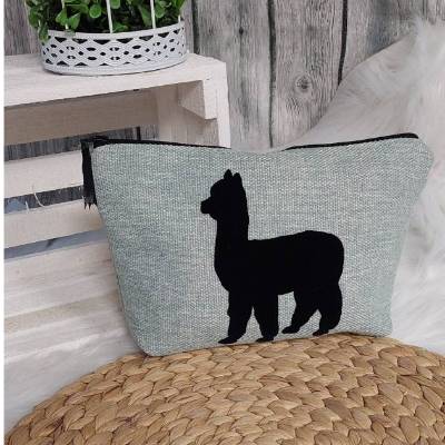 Kosmetiktasche M (Farbbeispiel mint), Aufdruck Lama, Polstercanvas in 36 Farben