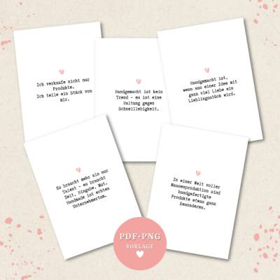 Handmade-Zitate als Druck- und Social Media Vorlagen – Set mit 5 Designs  | Download zum Ausdrucken