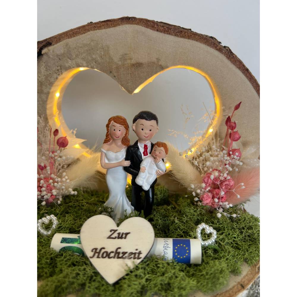 Bären-Hochzeitspaar Als Geldgeschenk – Handgefertigt In Deutschland – Mit Reagenzglas Für Geldscheine & Gutscheine – Inkl. Trockenblumen-Deko